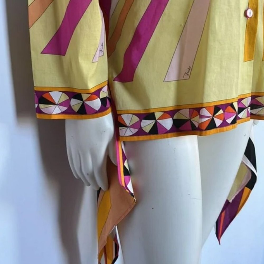 Emilio Pucci Button Down Pink Yellow Black Long Sleeve Shirt Blouse Top Size 8 - Picture 7 of 12